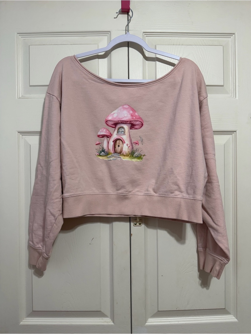 Upcycled Mushroom Graphic Cropped Sweatshirt